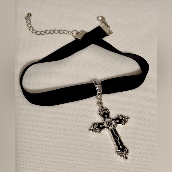 Handmade | Jewelry | Gothic Cross Pendant On A Adjustable Black Velvet ...